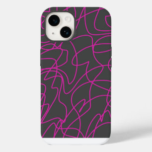 Neon Pink and Grey Line Art iPhone 14 Case