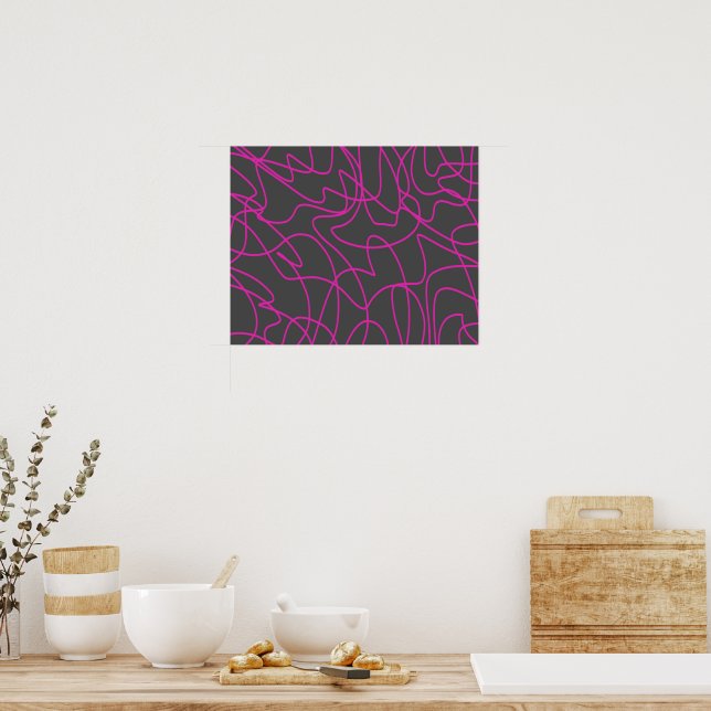Neon Pink and Grey Line Art Poster (Kitchen)