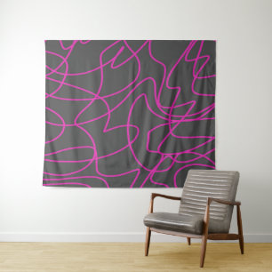 Neon Pink and Grey Line Art Tapestry