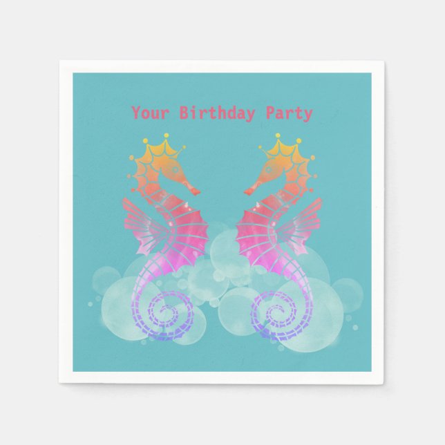 Neon Pink and Orange Seahorses Party Napkins (Front)