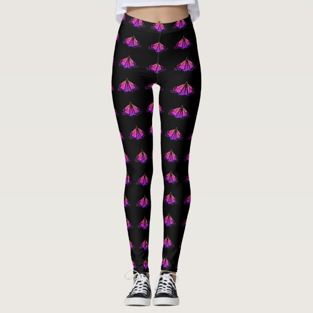 Neon pink and purple  Monarch's all around Leggings (Front)