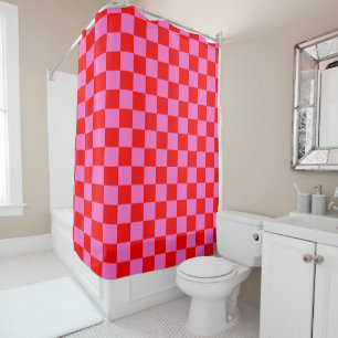 Neon Pink and Red Chequered Chequerboard Vintage Shower Curtain