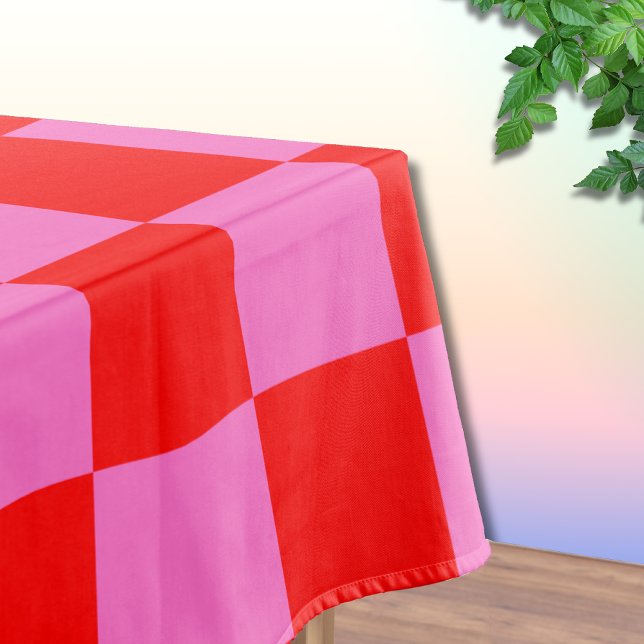 Neon Pink and Red Chequered Chequerboard Vintage Tablecloth (Creator Uploaded)