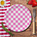 Neon Pink and White Chequered Chequerboard Vintage Paper Plate<br><div class="desc">Neon Pink and White Chequered Chequerboard | Vintage | Classic | Trendy | Stylish | Fashion | Minimal</div>