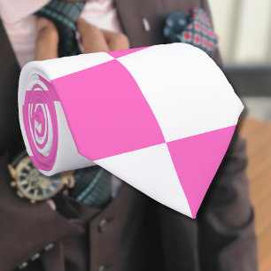 Neon Pink and White Chequered Chequerboard Vintage Tie