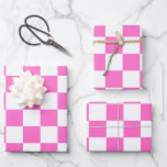 Neon Pink and White Chequered Chequerboard Vintage Wrapping Paper Sheet<br><div class="desc">Neon Pink and White Chequered Chequerboard | Vintage | Classic | Trendy | Stylish | Fashion | Minimal</div>