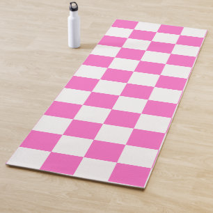 Neon Pink and White Chequered Chequerboard Vintage Yoga Mat