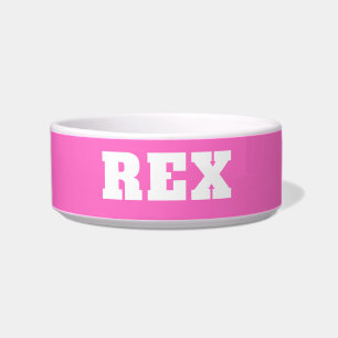 Neon Pink and White Modern Name Pet Bowl