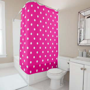 Neon Pink and White Polka Dots Shower Curtain