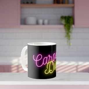 Neon Pink and Yellow Carpe Diem  Two-Tone Coffee Mug