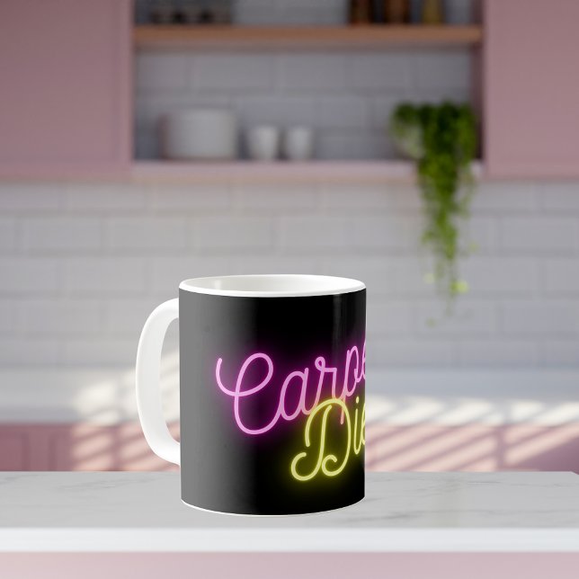 Neon Pink and Yellow Carpe Diem  Two-Tone Coffee Mug (Creator Uploaded)
