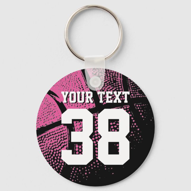 Neon pink basketball keychain with jersey number (Front)