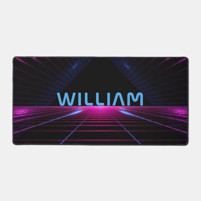 Neon Pink Black 80s Retro Futuristic 3D Gamer Gift Desk Mat (Front)