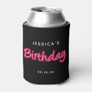 Neon Pink & Black Birthday Party Girl Can Cooler