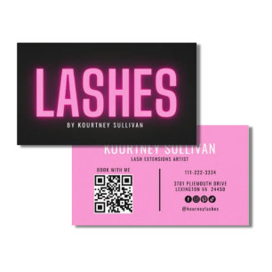 Neon Pink Black Lashes Technician Beauty Business Card