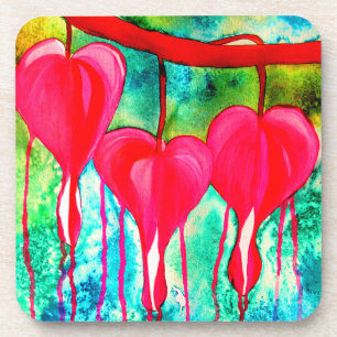 Neon pink Bleeding Hearts art flowers Coaster