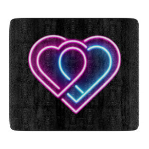 Neon pink/blue heart Valentine's day mug Cutting Board