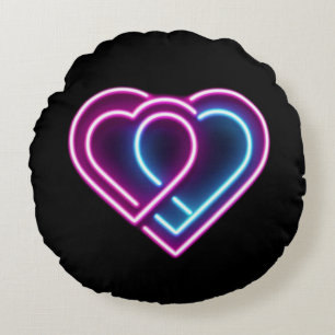 Neon pink/blue heart Valentine's day mug Round Cushion