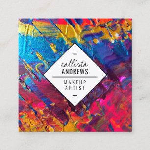 Neon Pink Blue Purple Gold Metallic Paint Makeup Square Business Card