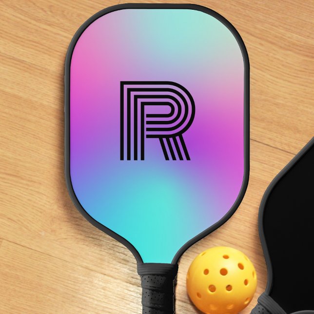 Neon Pink Blue & Purple Ombre Monogram Pickleball Paddle (pink blue and purple neon ombre monogram pickleball paddle)