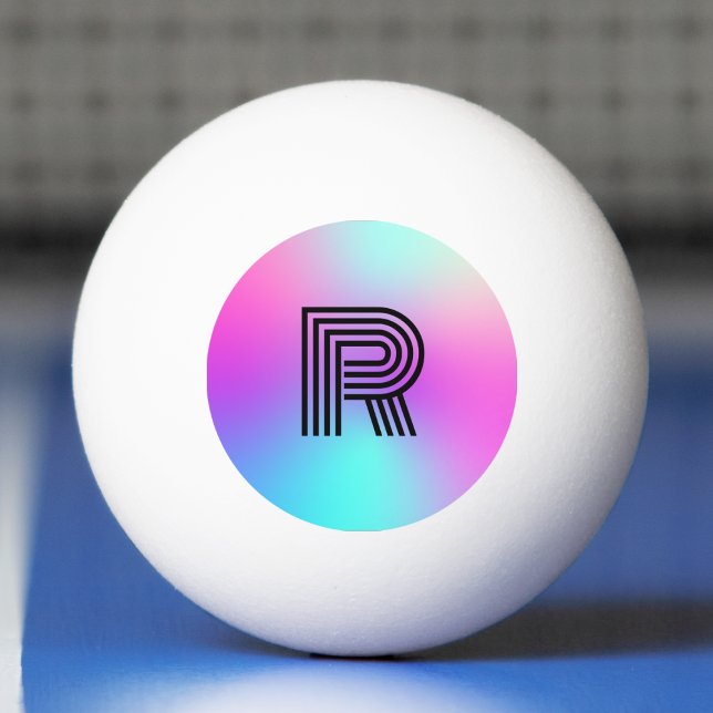 Neon Pink Blue & Purple Ombre Monogram Ping Pong Ball (pink blue and purple neon monogram ping pong ball)