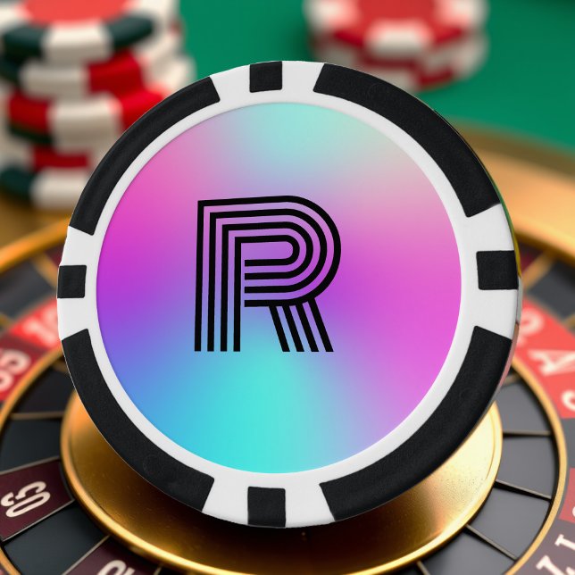 Neon Pink Blue & Purple Ombre Monogram Poker Chips (Creator Uploaded)