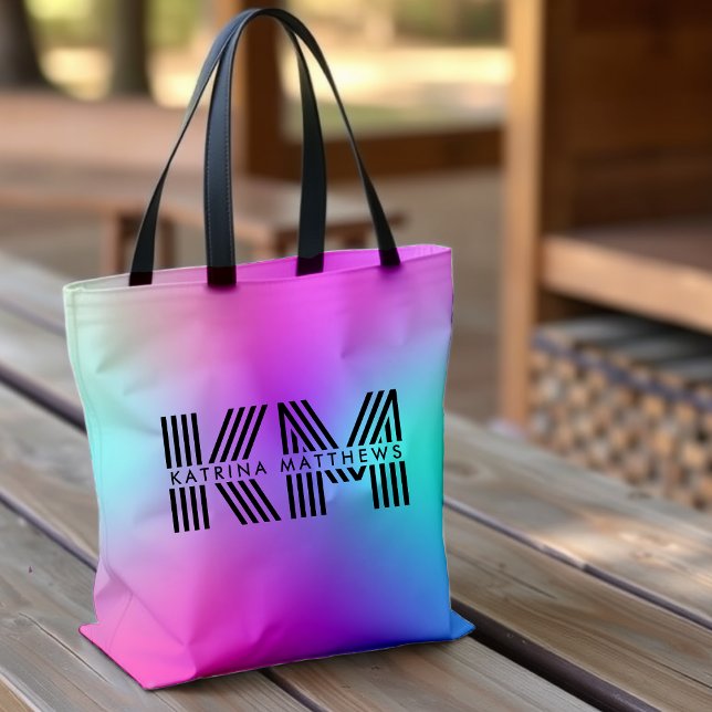 Neon Pink Blue & Purple Ombre Monogram Tote Bag (Creator Uploaded)