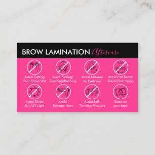 Neon Pink Brow Lamination Aftercare Guide Business Card