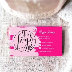 Neon pink brush hair makeup photo logo qr code business card