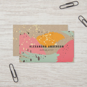 Neon Pink Brush Strokes Kraft Paper Business Card