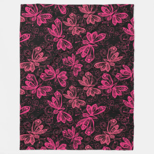 Neon Pink Buttflies Fleece Blanket