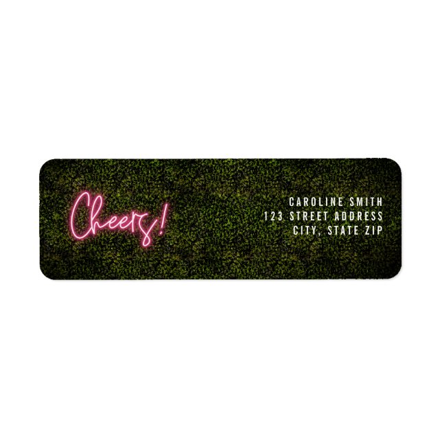 Neon pink cheers wedding return address label (Front)
