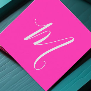neon  pink- chic monogram  square business card