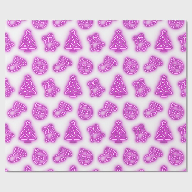 Neon Pink Christmas on White Wrapping Paper (Flat)
