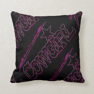 neon pink cowgirl black cushion