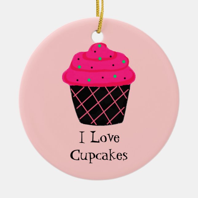 Neon Pink Cupcake Ceramic Tree Decoration (Front)