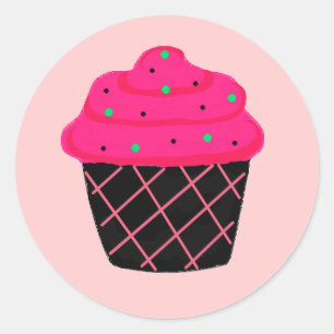 Neon Pink Cupcake Classic Round Sticker