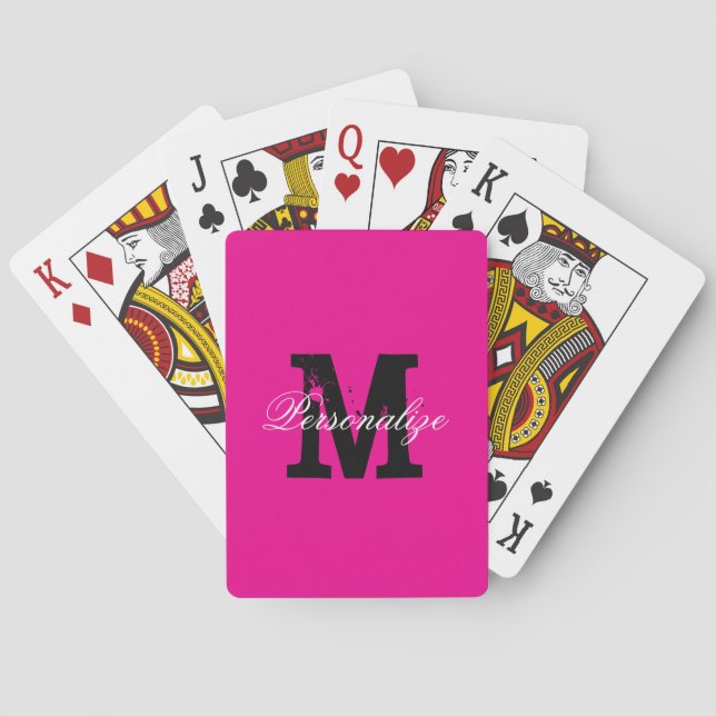 Neon pink custom monogrammed playing cards (Back)