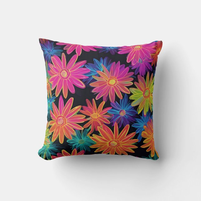 Neon Pink Daisy  Cushion (Front)