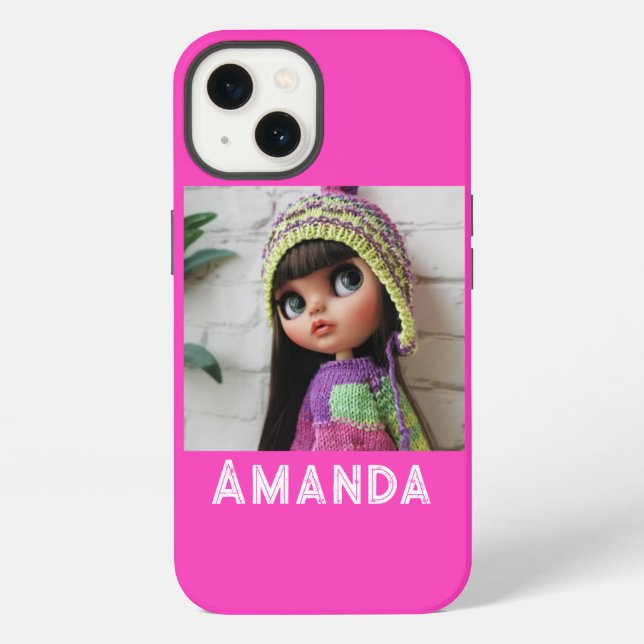 Neon pink drawstring iPhone case (Back)