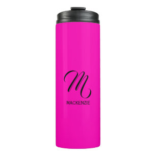 Neon Pink Elegant Custom Monogram with Name Thermal Tumbler