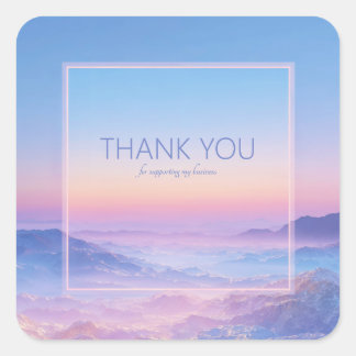 Neon Pink Ethereal Mountain Vista Synthwave Frame Square Sticker