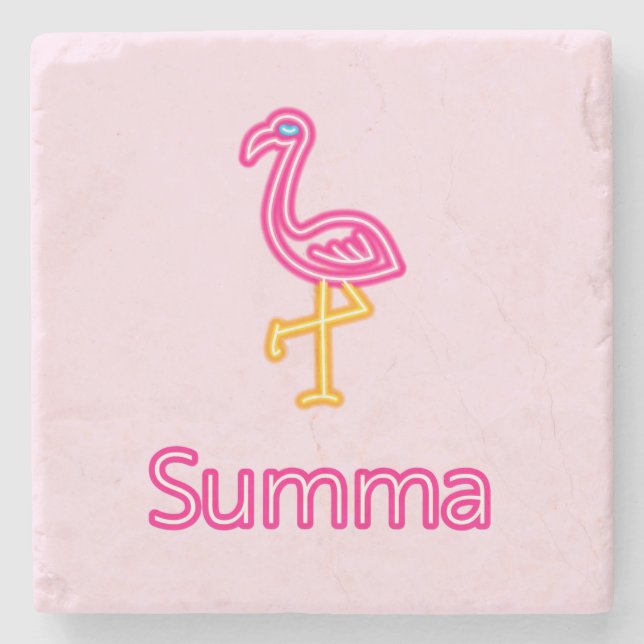 Neon Pink Flamingo Summa (Summer) Stone Coaster (Front)