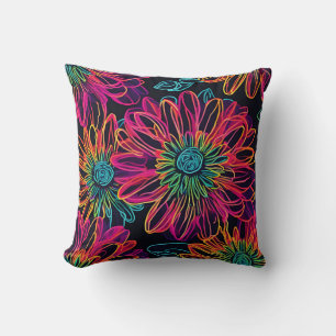 Neon Pink Flowers Cushion