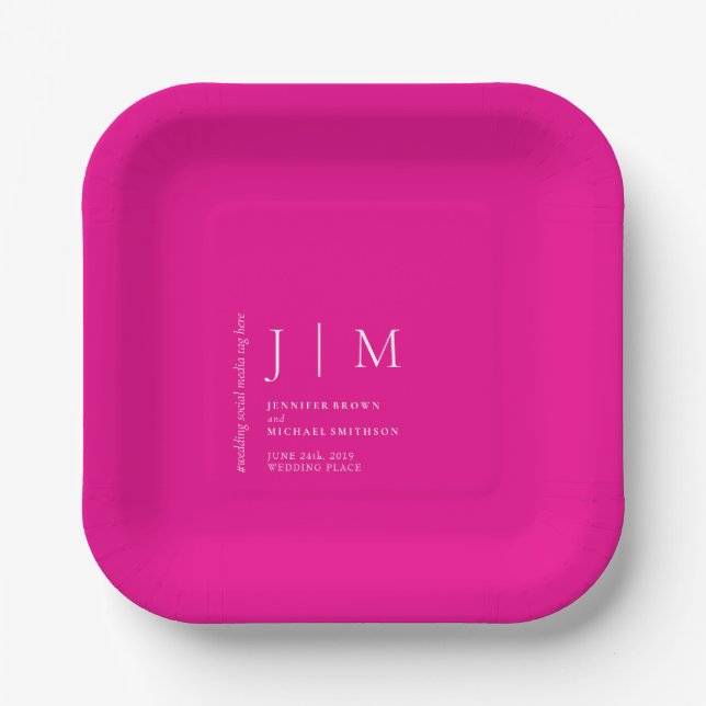 Neon Pink Formal Event Theme Wedding Paper Plate (Front)