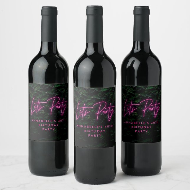 Neon pink funky modern lets party contemporary  wine label (Bottles)