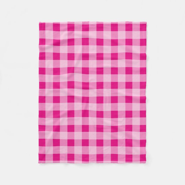 Neon pink gingham pattern fleece picnic blankets (Front)