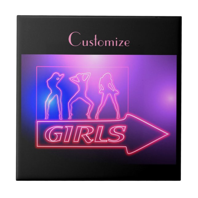 Neon Pink Girls Sign Thunder_Cove  Ceramic Tile (Front)