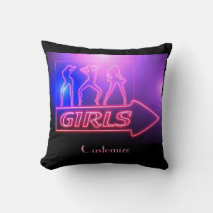 Neon Pink Girls Sign Thunder_Cove Cushion