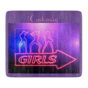 Neon Pink Girls Sign Thunder_Cove  Cutting Board